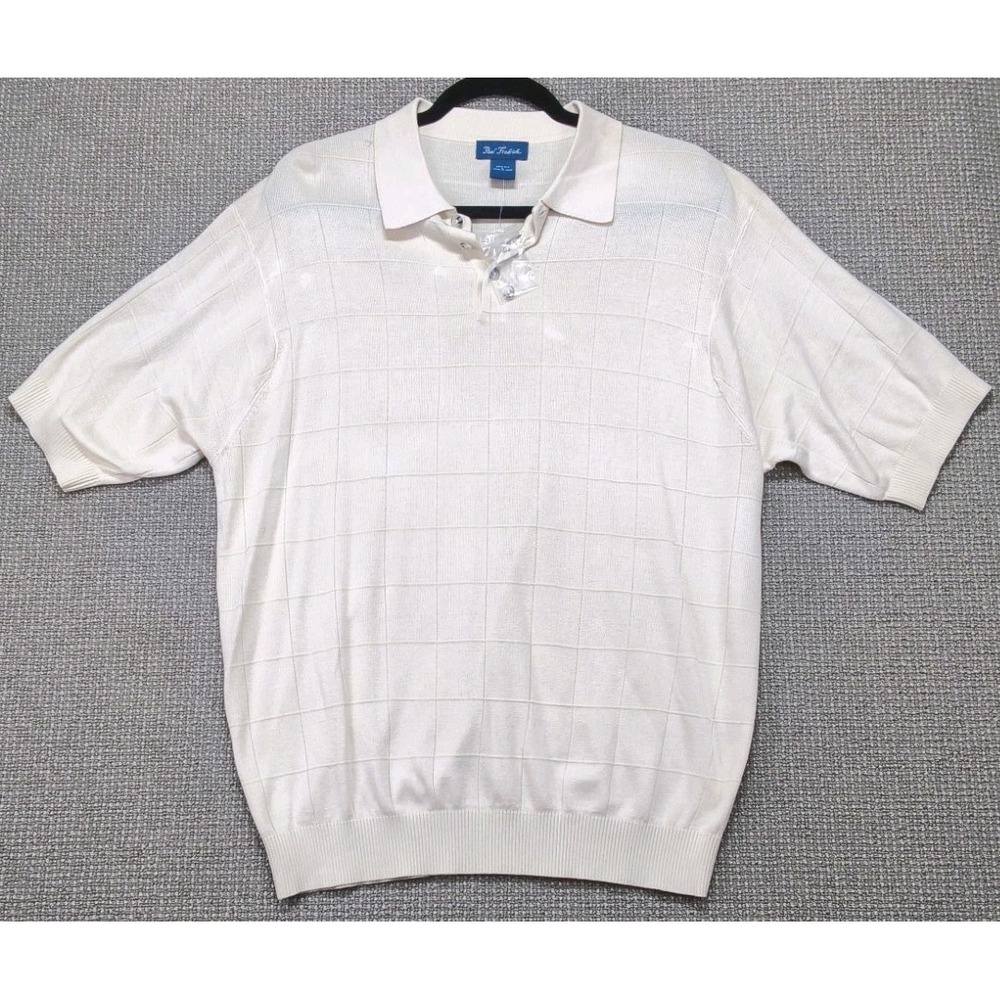 Paul Fredrick Ivory 100% Silk Knit Short Sleeve Polo Size Large Solid Preppy